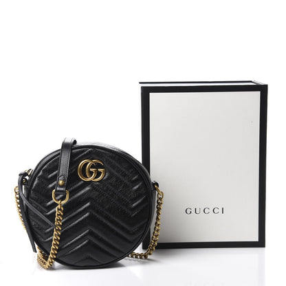Gucci Azalea Calfskin Matelasse Heart Mini GG Marmont Round Shoulder Bag Black 12 of 12