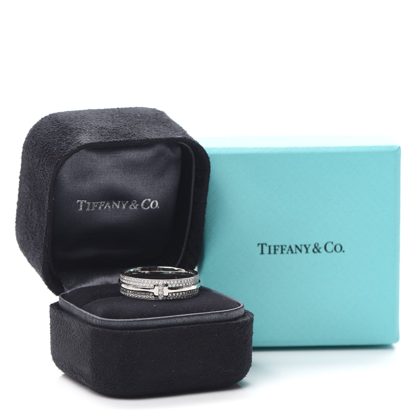 18K White Gold Diamond T Two Wide Ring 61 9.5