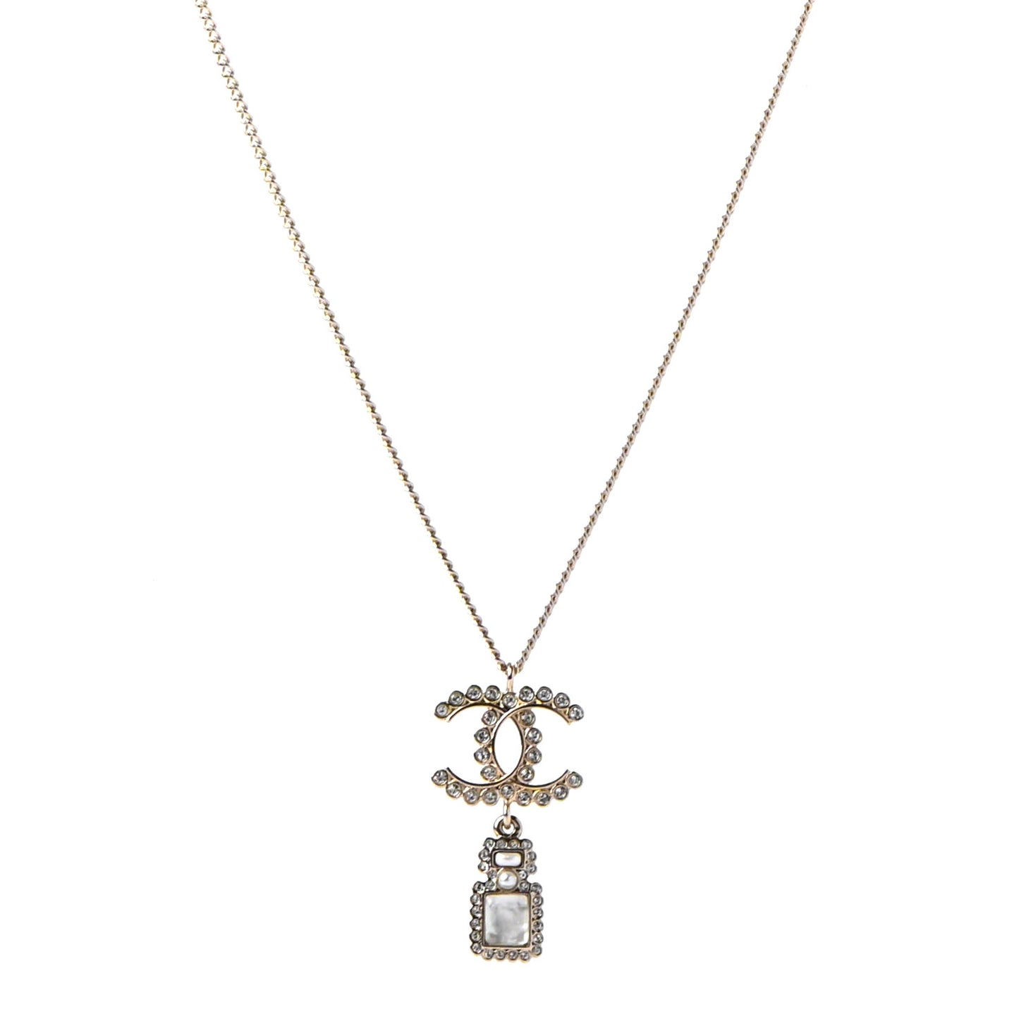 Crystal Pearl CC Necklace Pearly White Gold