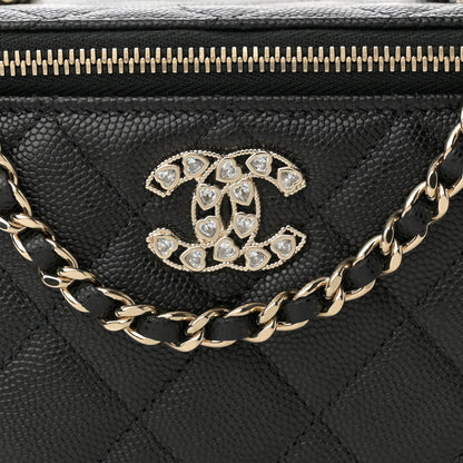 Chanel Caviar Quilted Crystal Hearts Small Vanity Case With Chain Black 9 of 12