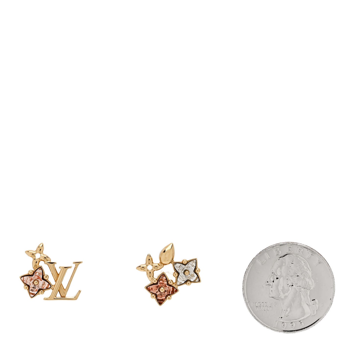 Metal Crystal Loulougram Monogram Flowers Earrings Gold