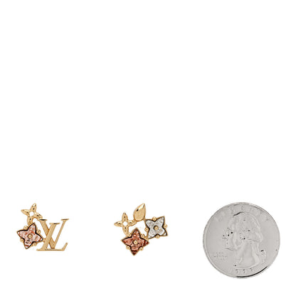 Louis Vuitton Metal Crystal Loulougram Monogram Flowers Earrings Gold 2 of 5