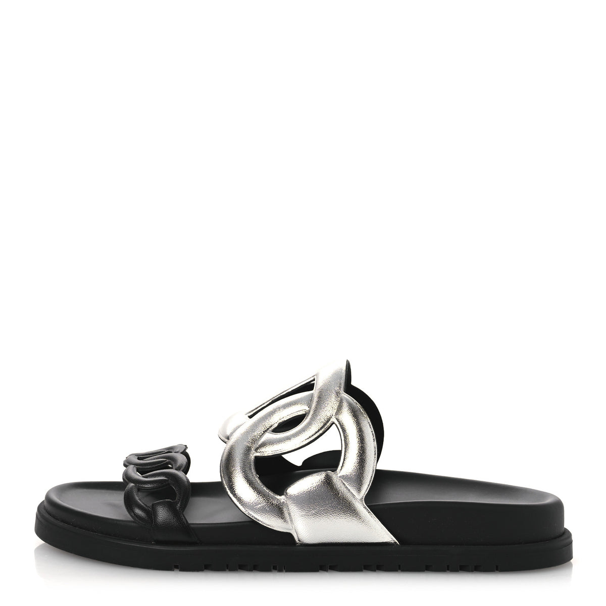 Hermes Metallic Nappa Extra Sandals 36 Gris Argente Black 1 of 11