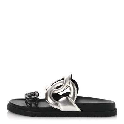 Hermes Metallic Nappa Extra Sandals 36 Gris Argente Black 1 of 11
