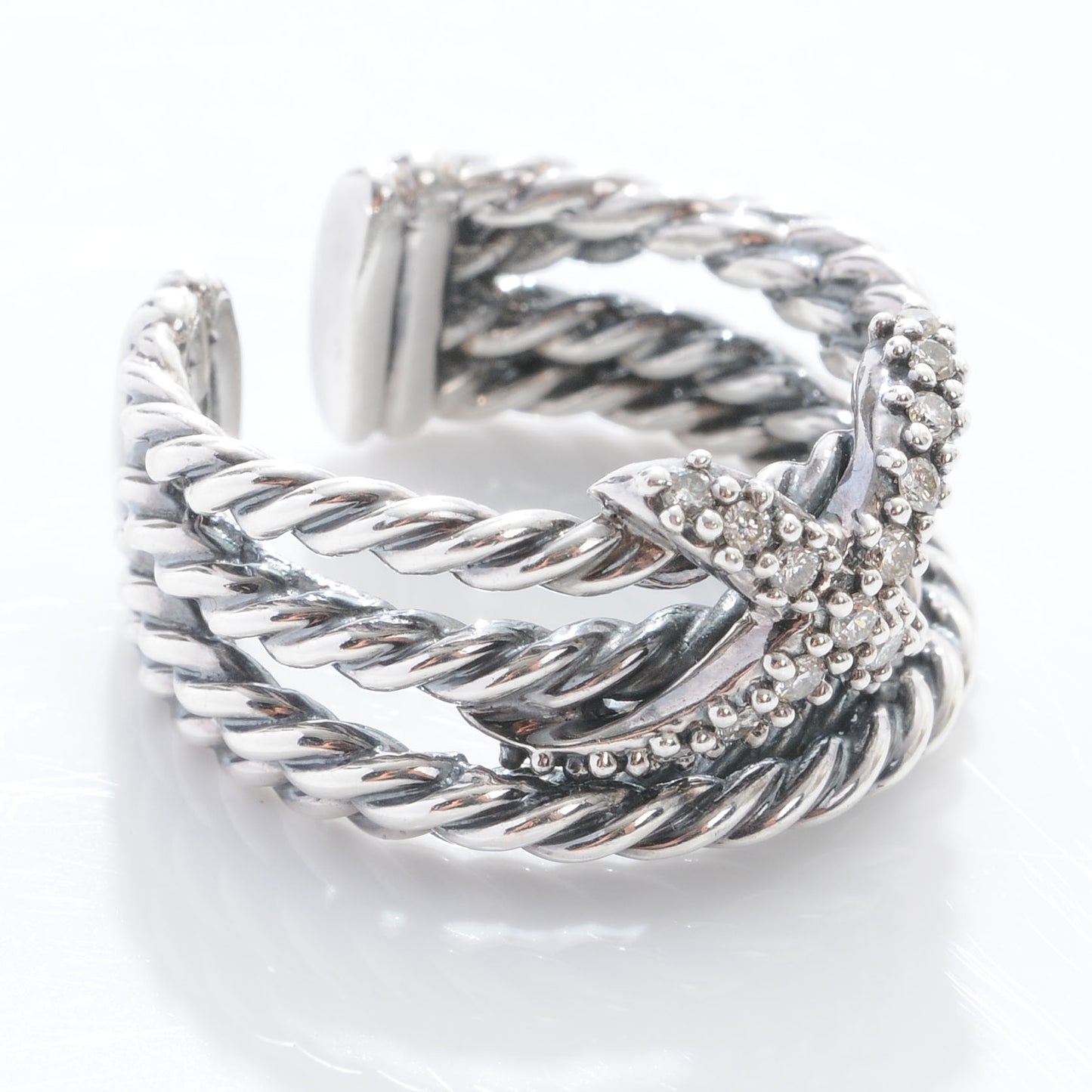 Sterling Silver Diamond Multi Cable X Ring 6.5