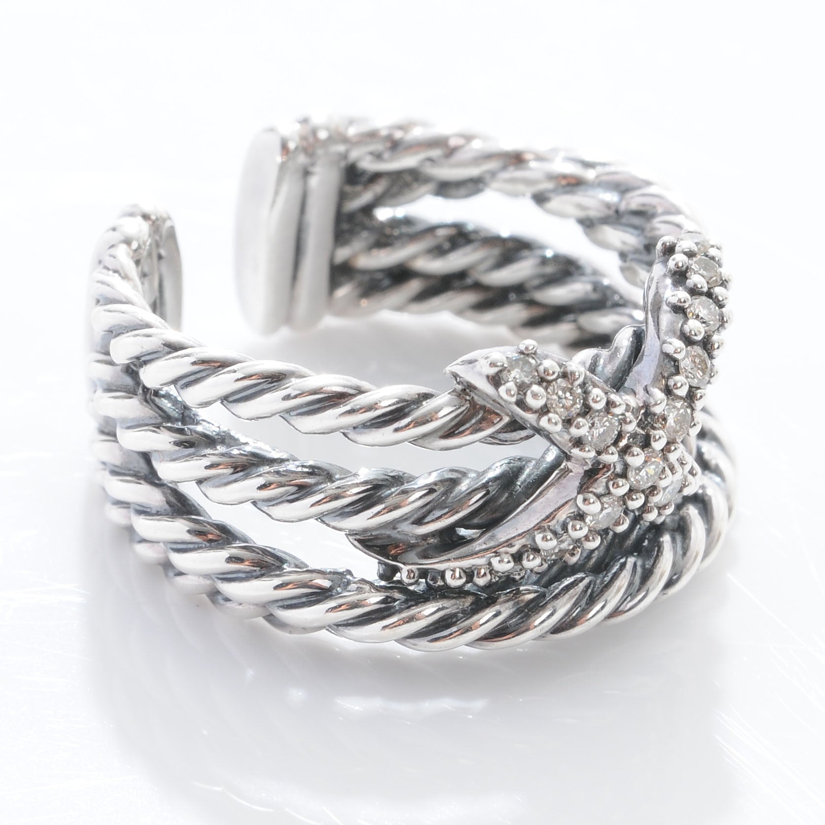 David Yurman Sterling Silver Diamond Multi Cable X Ring 6.5 5 of 7