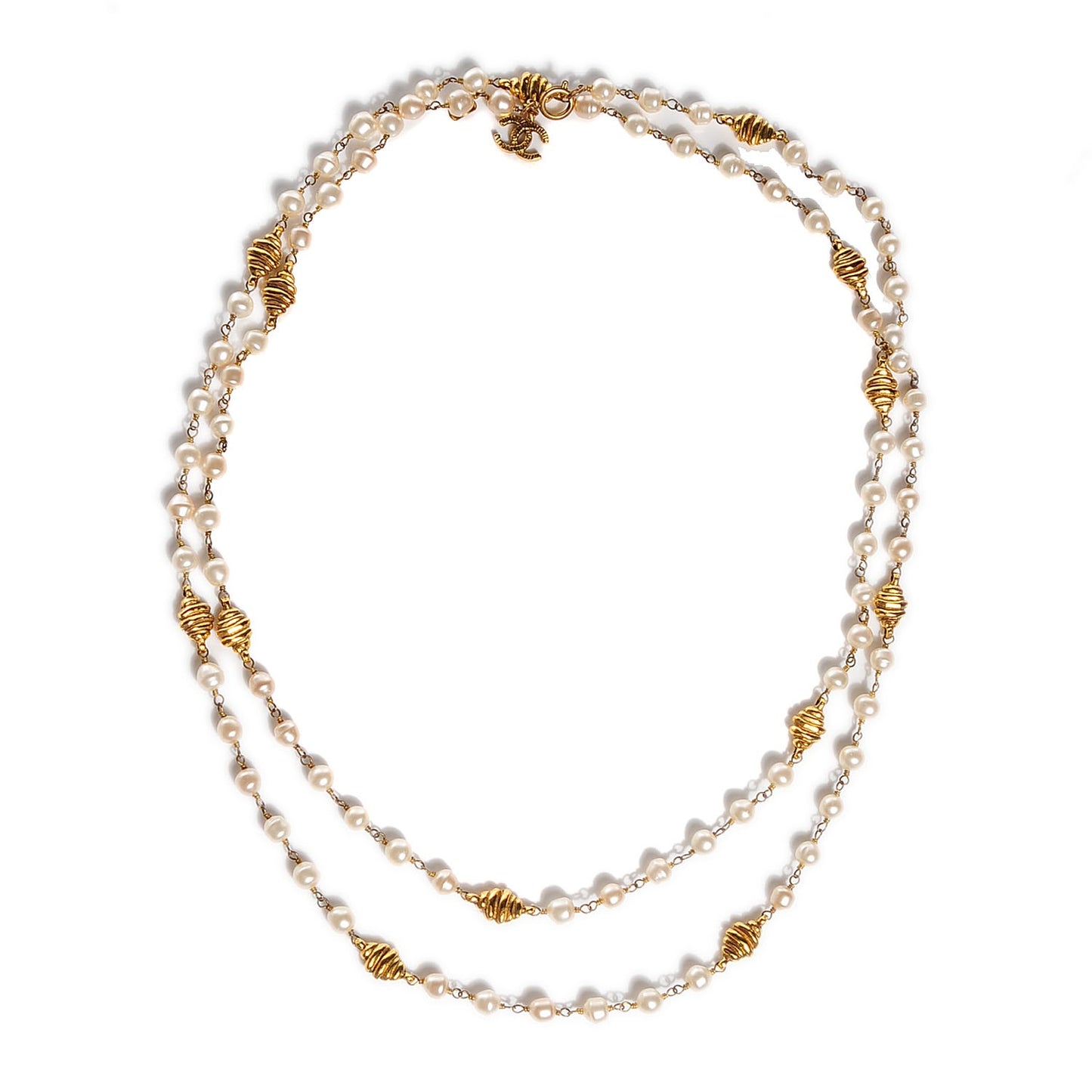 Irregular Pearl CC Long Necklace Gold