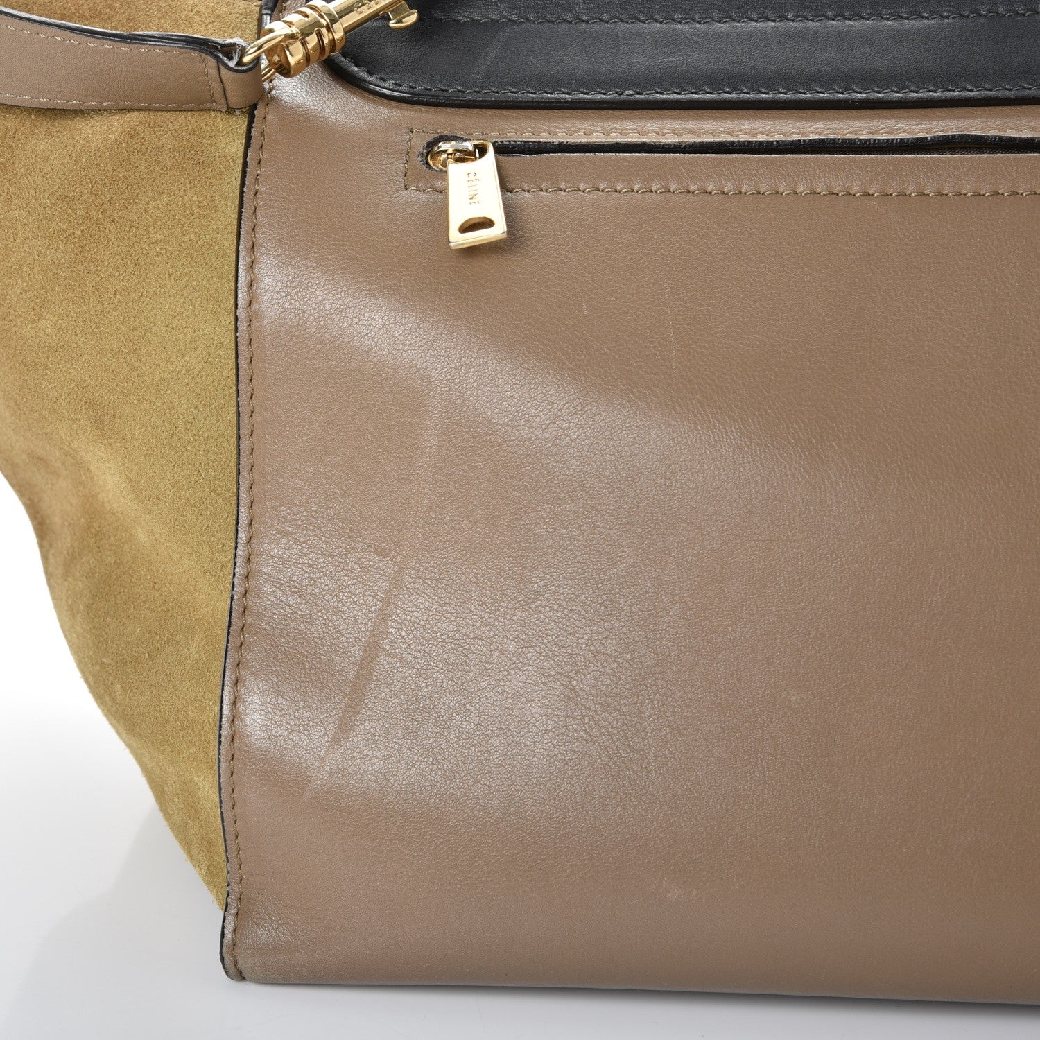 Celine Smooth Calfskin Suede Medium Tri-Color Trapeze Olive 30 of 31
