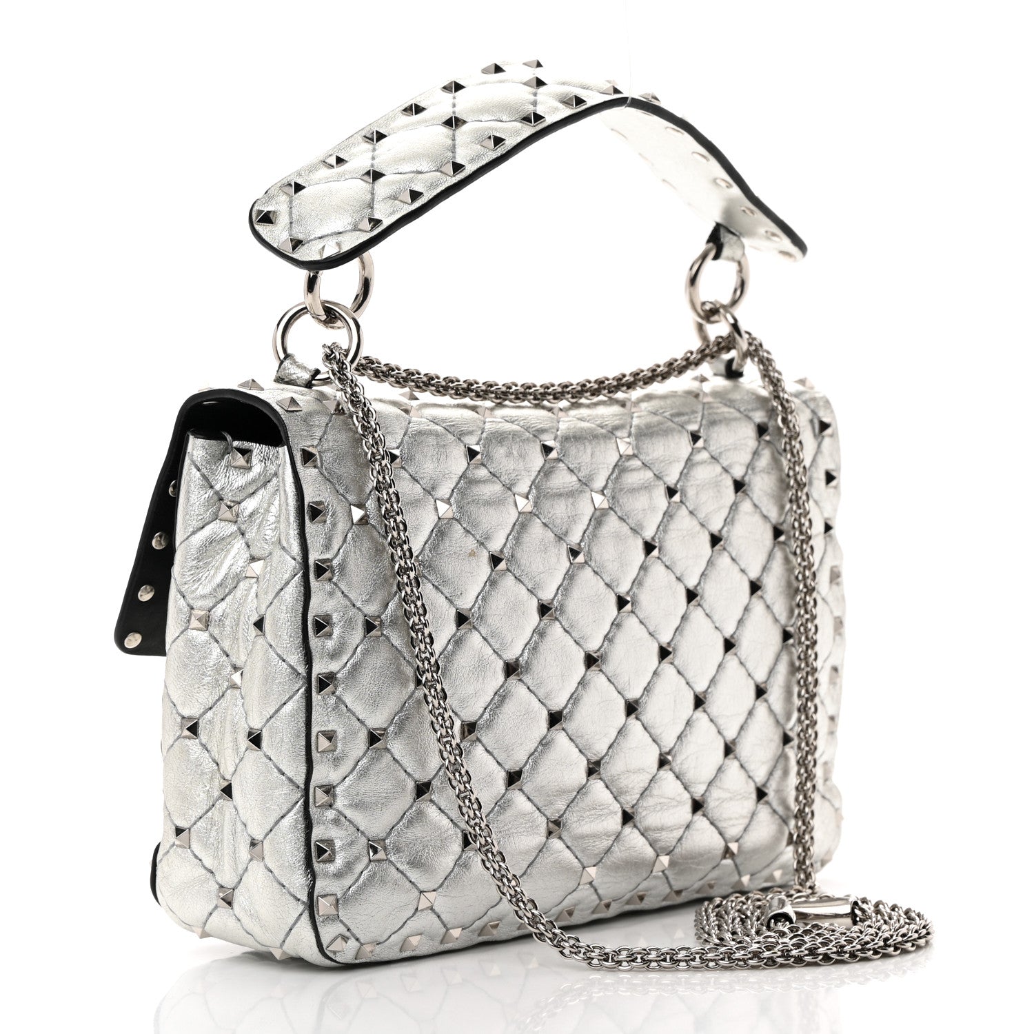 Valentino Garavani Metallic Nappa Medium Rockstud Spike Shoulder Bag Silver 3 of 17