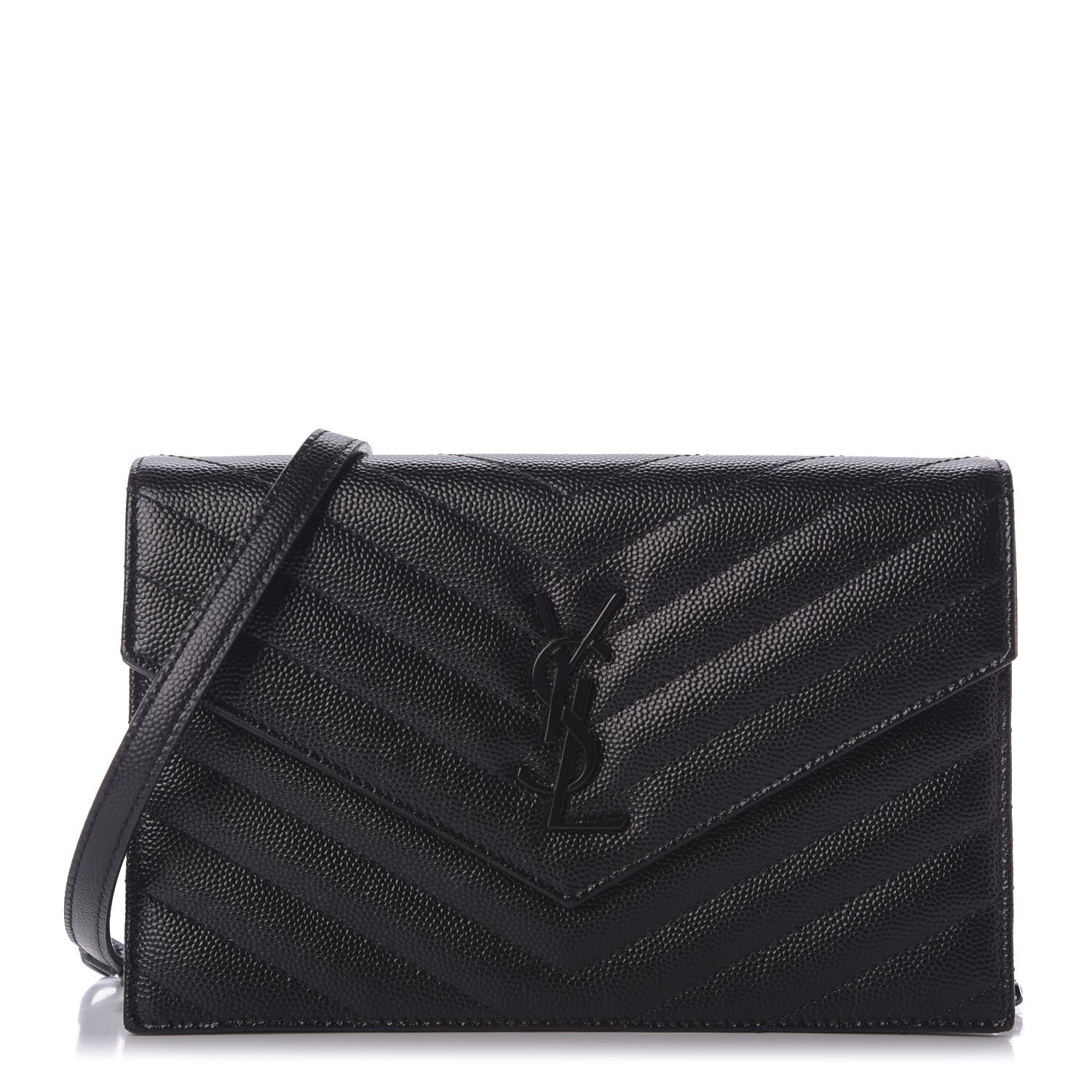 Saint Laurent Grain De Poudre Matelasse Chevron Monogram Envelope Chain Wallet Black 1 of 10