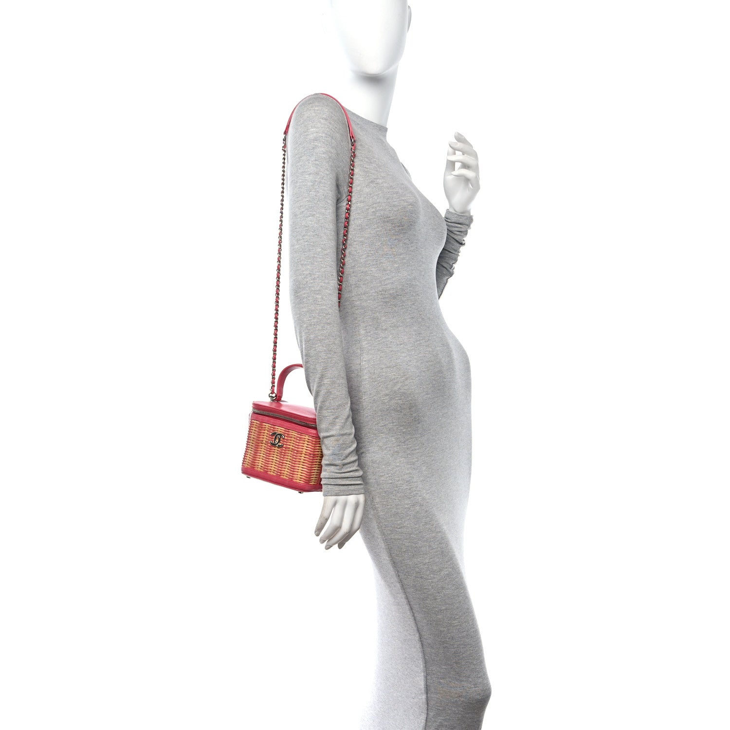 Chanel Calfskin Raffia Small Take Away Vanity Case Bag Pink Beige 2 of 10