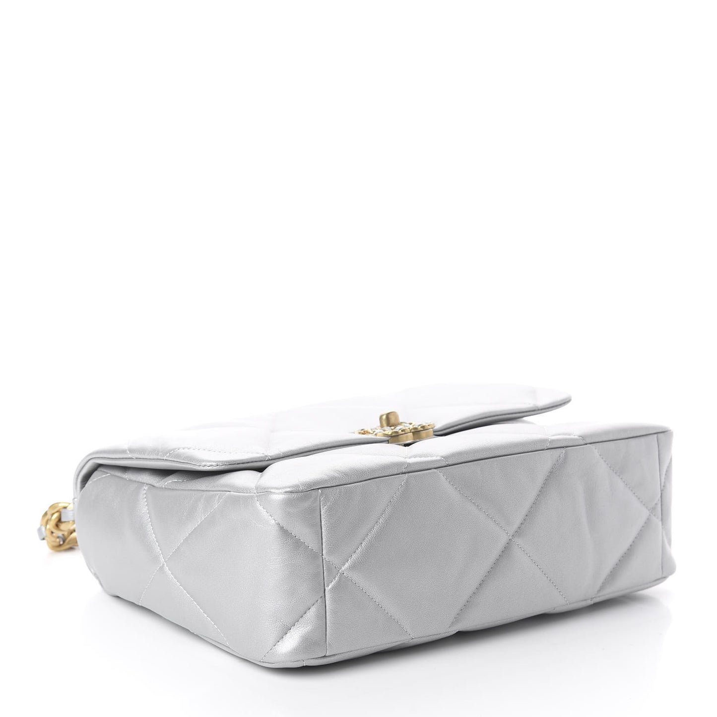 Metallic Goatskin Quilted Large 19 Flap Silver