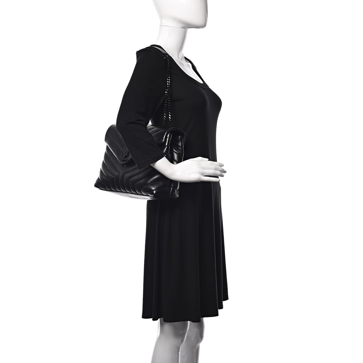 Calfskin Y Quilted Monogram Medium Loulou Chain Satchel Black