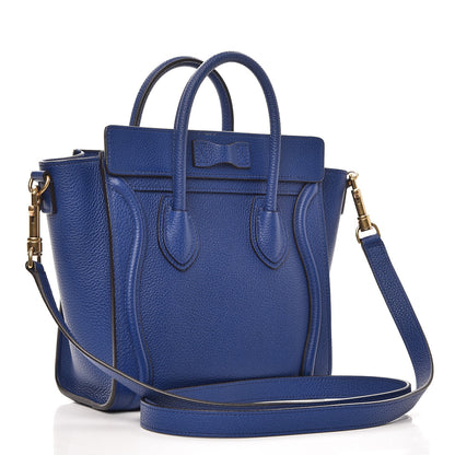 Celine Drummed Calfskin Nano Luggage Indigo 3 of 10