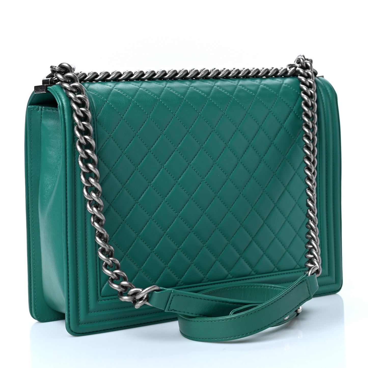 Lambskin Quilted Large Boy Flap Green