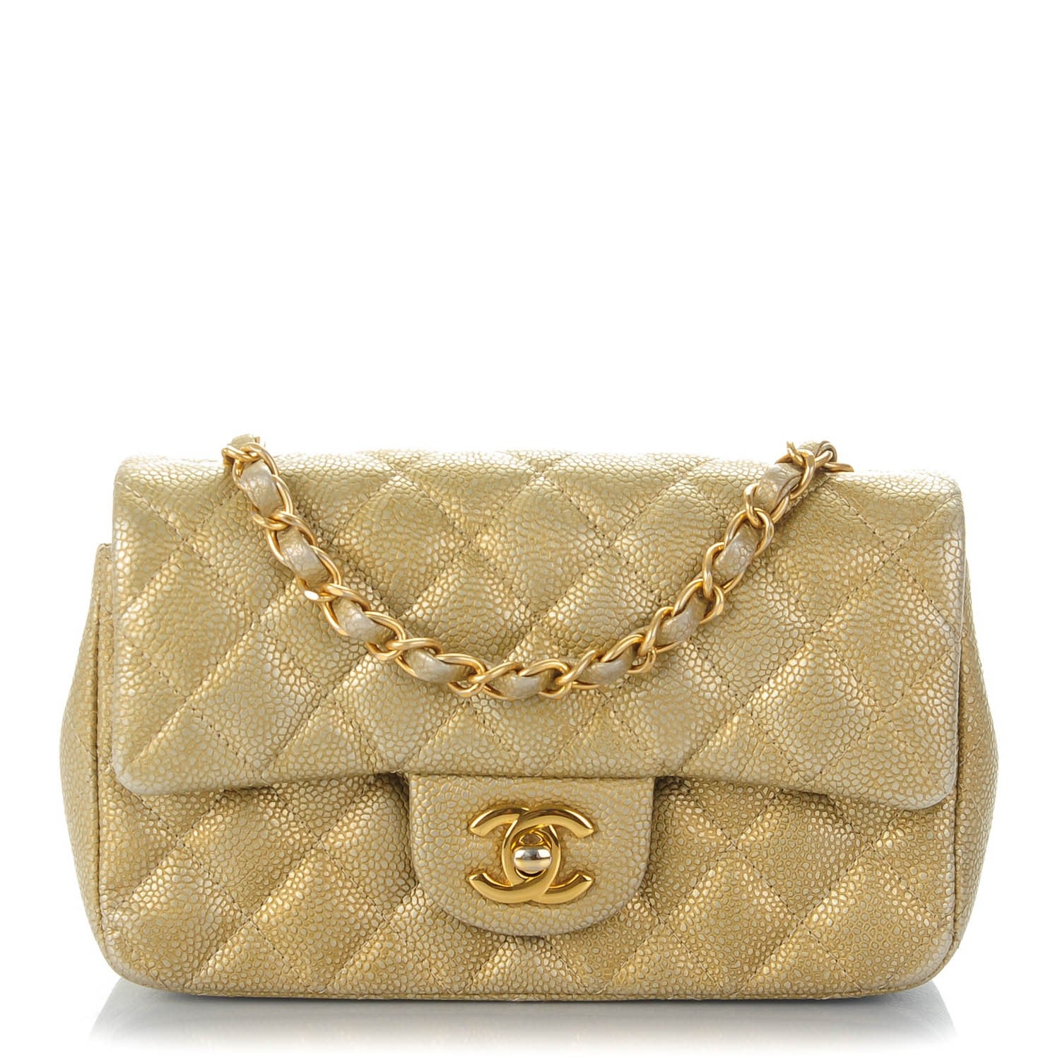Chanel Pearly Caviar Quilted Mini Rectangular Flap Gold 1 of 8