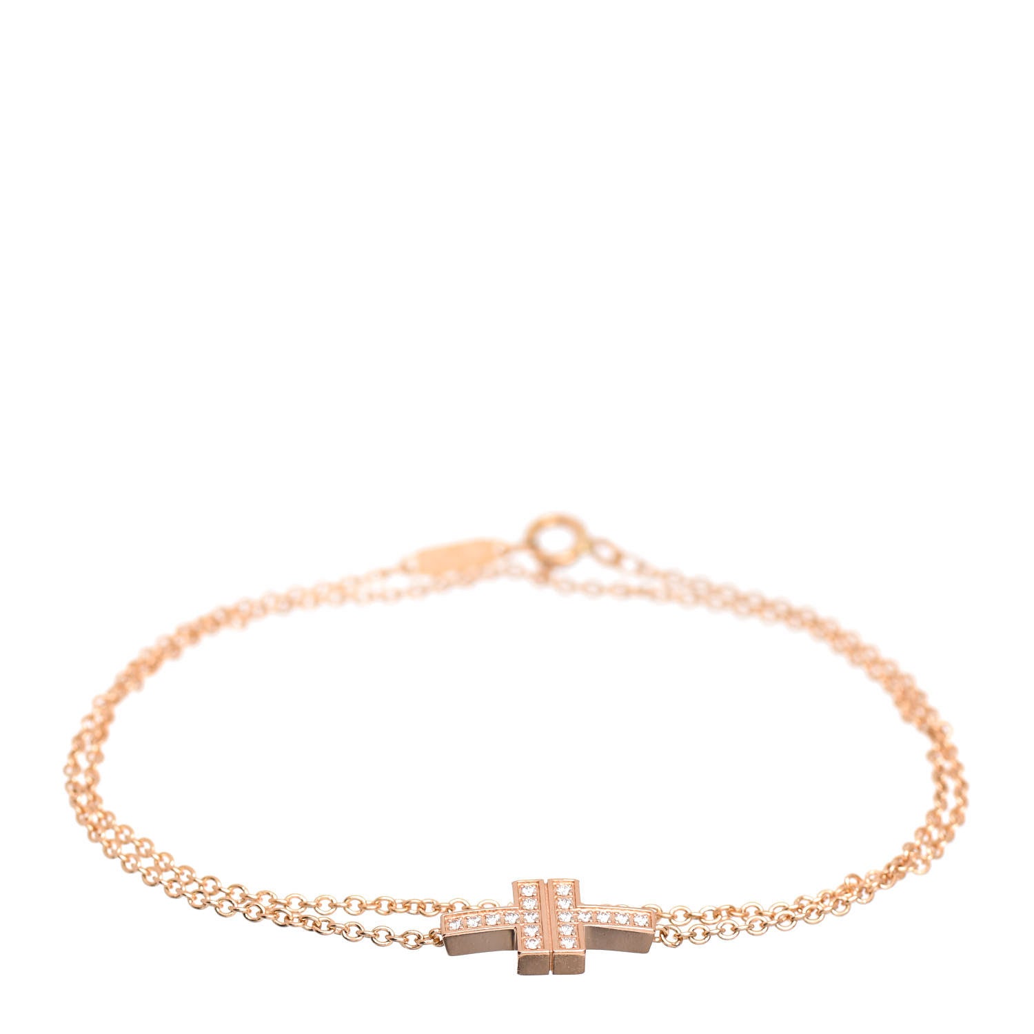 Tiffany 18K Rose Gold Diamond T Double Chain Bracelet 1 of 4