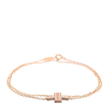 Tiffany 18K Rose Gold Diamond T Double Chain Bracelet 1 of 4