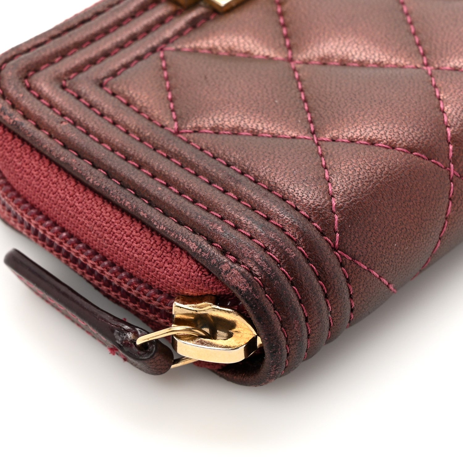 Chanel Lambskin Quilted Boy Zip Around Coin Purse Wallet Burgundy 10 of 12