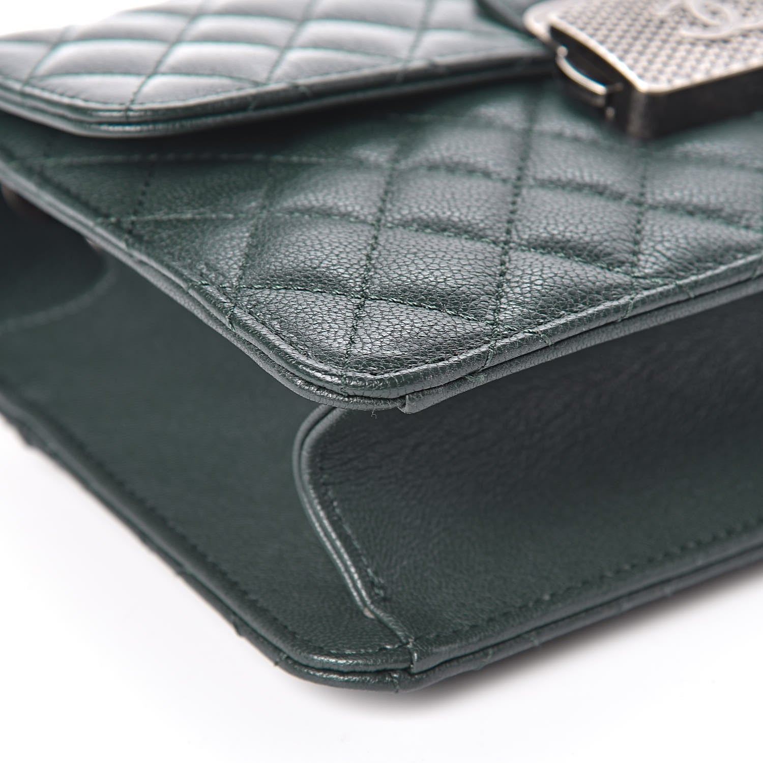 Chanel Goatskin Quilted Small CC University Top Handle Flap Dark Green 5 of 10