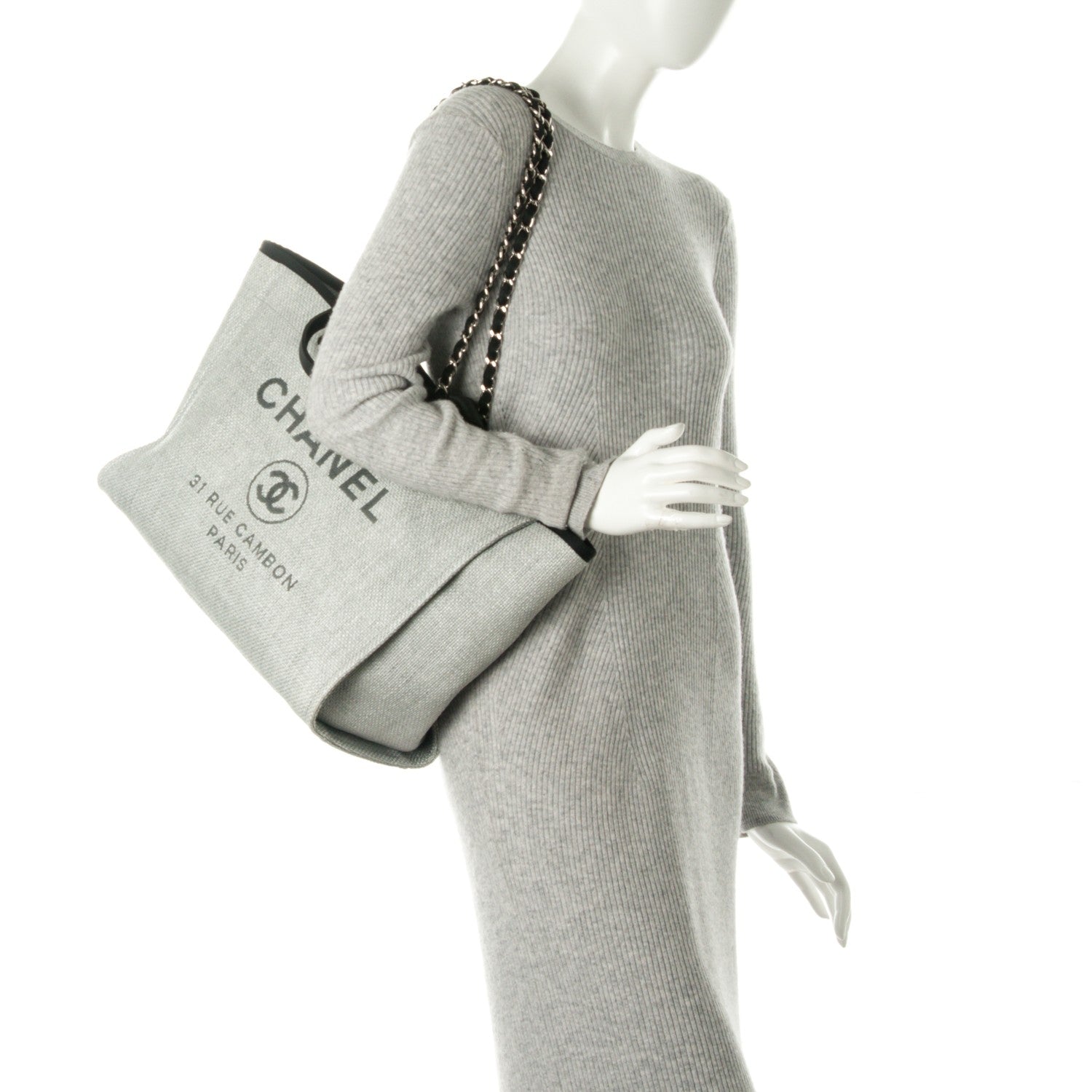 Chanel Woven Straw Raffia Deauville Large Tote Grey 2 of 9