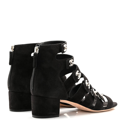 Chanel Kid Suede CC Turnlock Sandals 37.5 Black 4 of 15