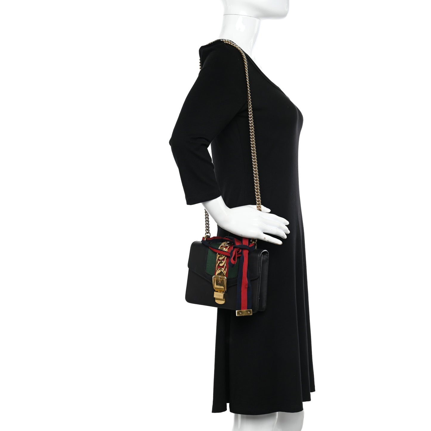 Calfskin Mini Sylvie Chain Shoulder Bag Black
