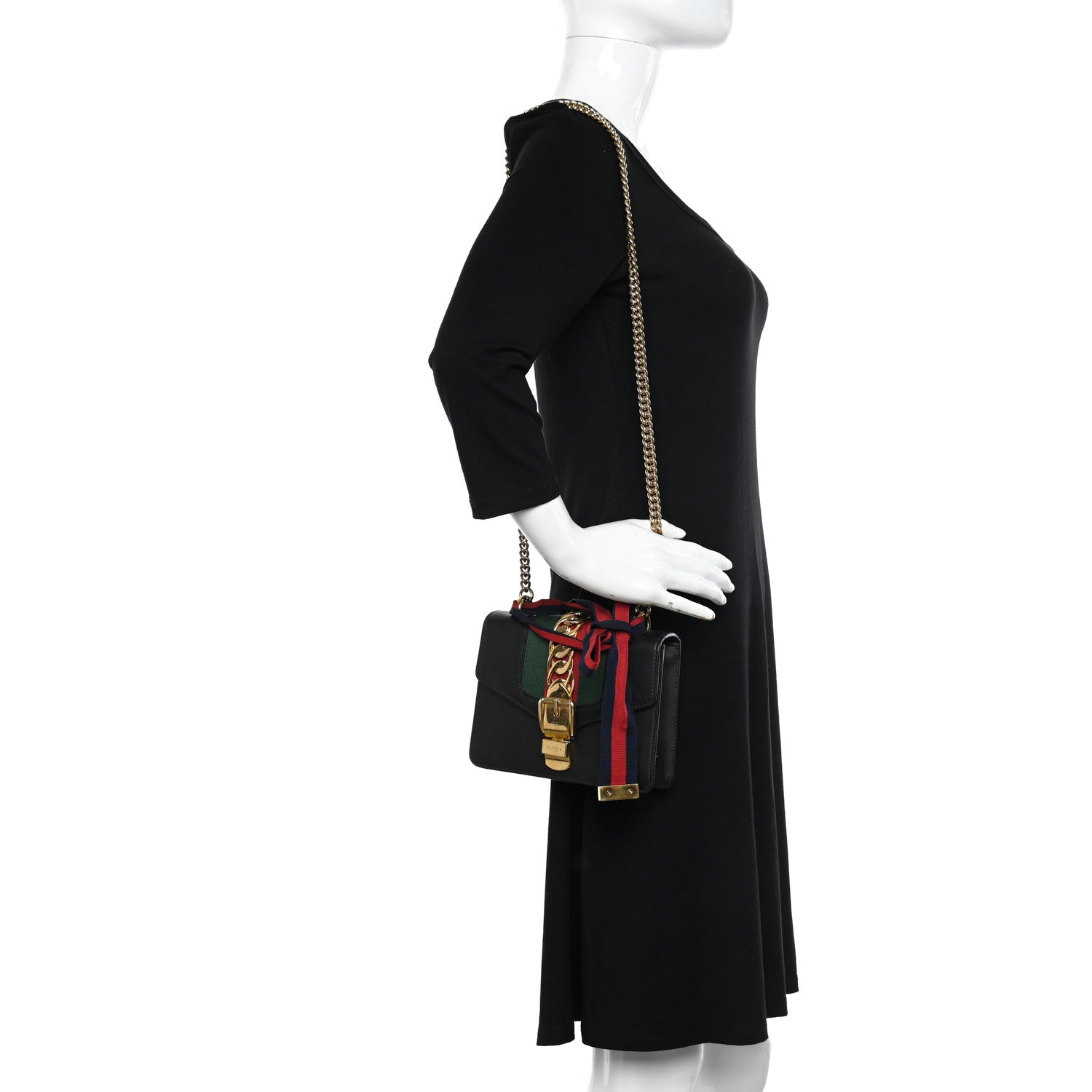Gucci Calfskin Mini Sylvie Chain Shoulder Bag Black 2 of 16