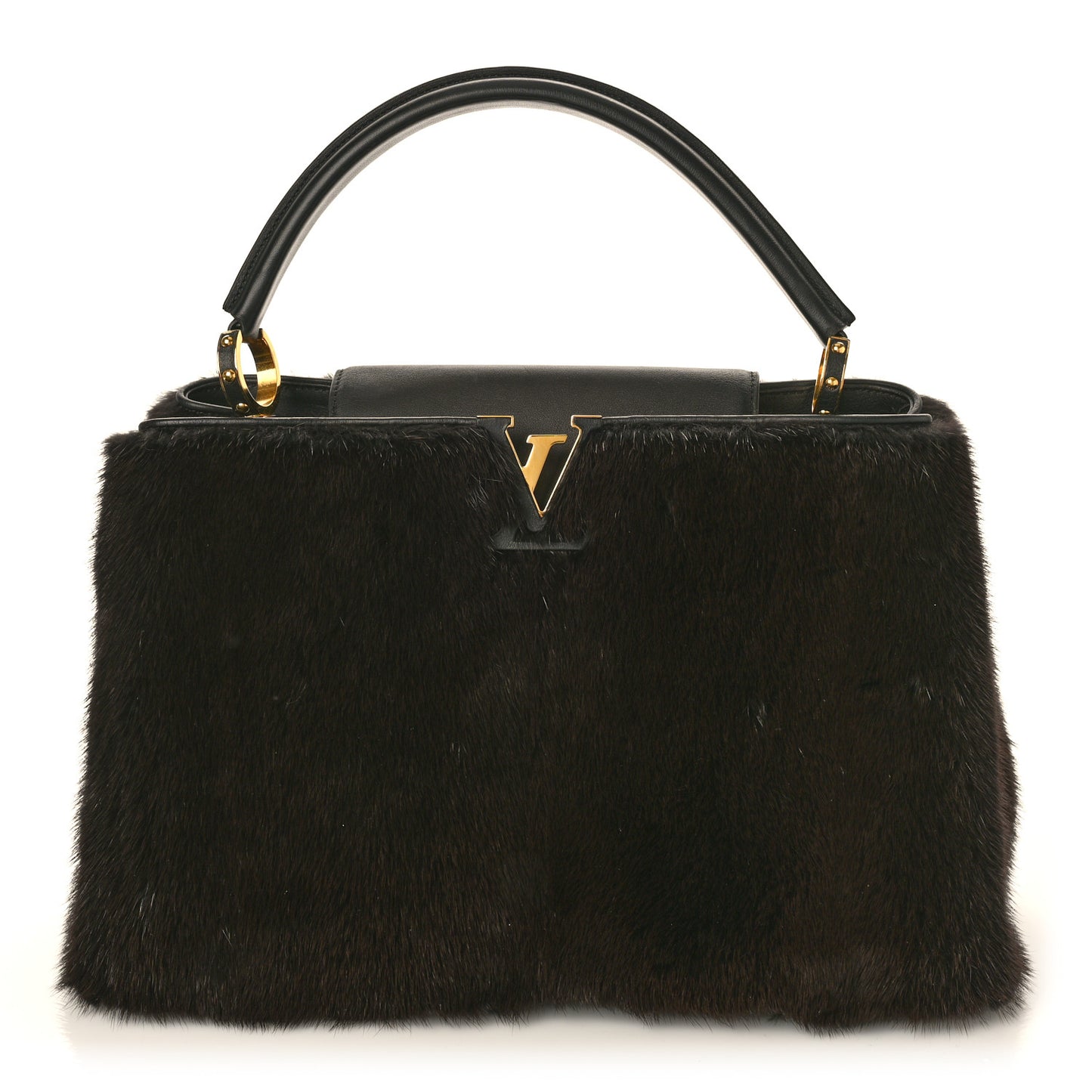 Mink Fur Capucines MM Dark Brown