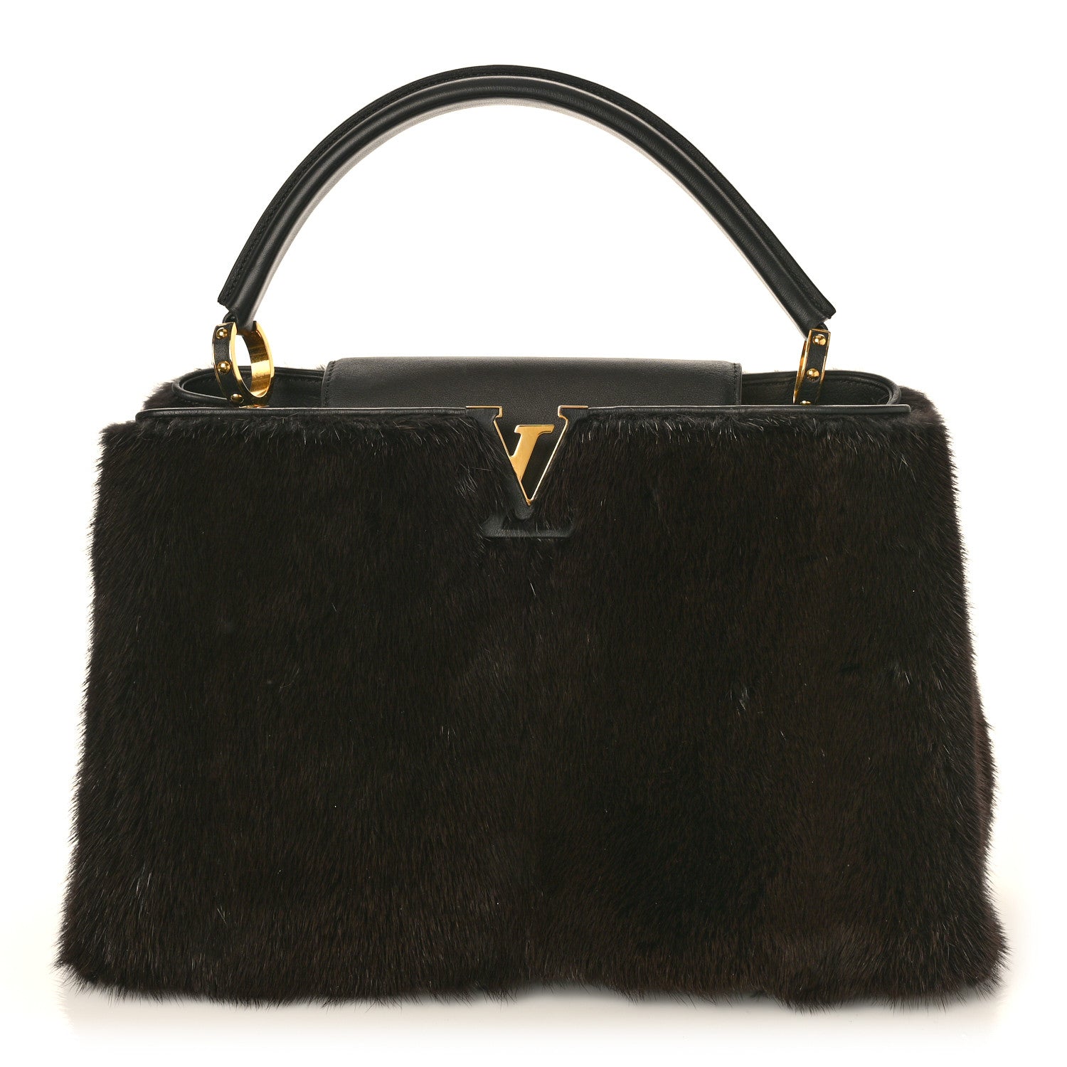 Louis Vuitton Mink Fur Capucines MM Dark Brown 1 of 9
