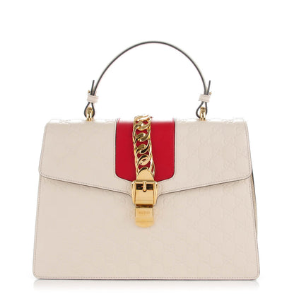 Gucci Guccissima Signature Medium Sylvie Top Handle Bag White Hibiscus 1 of 7