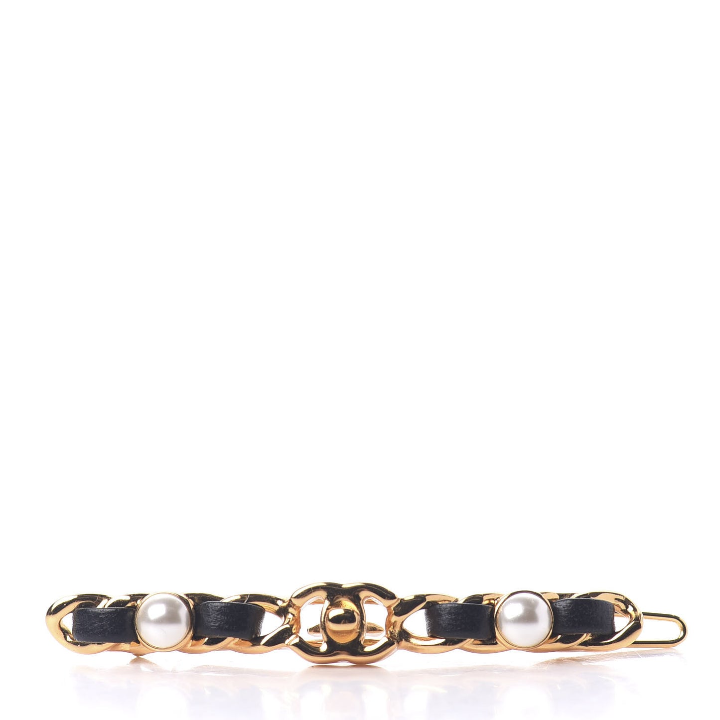 Pearl Lambskin CC More Is More Hair Clip Black Gold