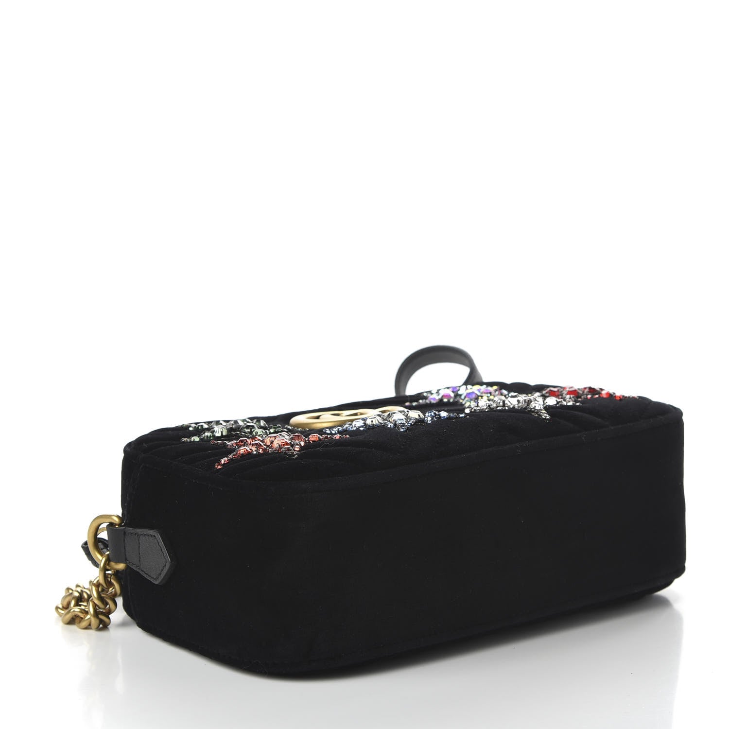 Gucci Velvet Matelasse Crystal Star Embroidered Small GG Marmont Chain Shoulder Bag Black 4 of 10