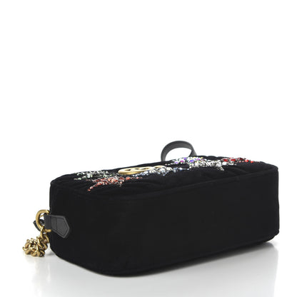 Gucci Velvet Matelasse Crystal Star Embroidered Small GG Marmont Chain Shoulder Bag Black 4 of 10