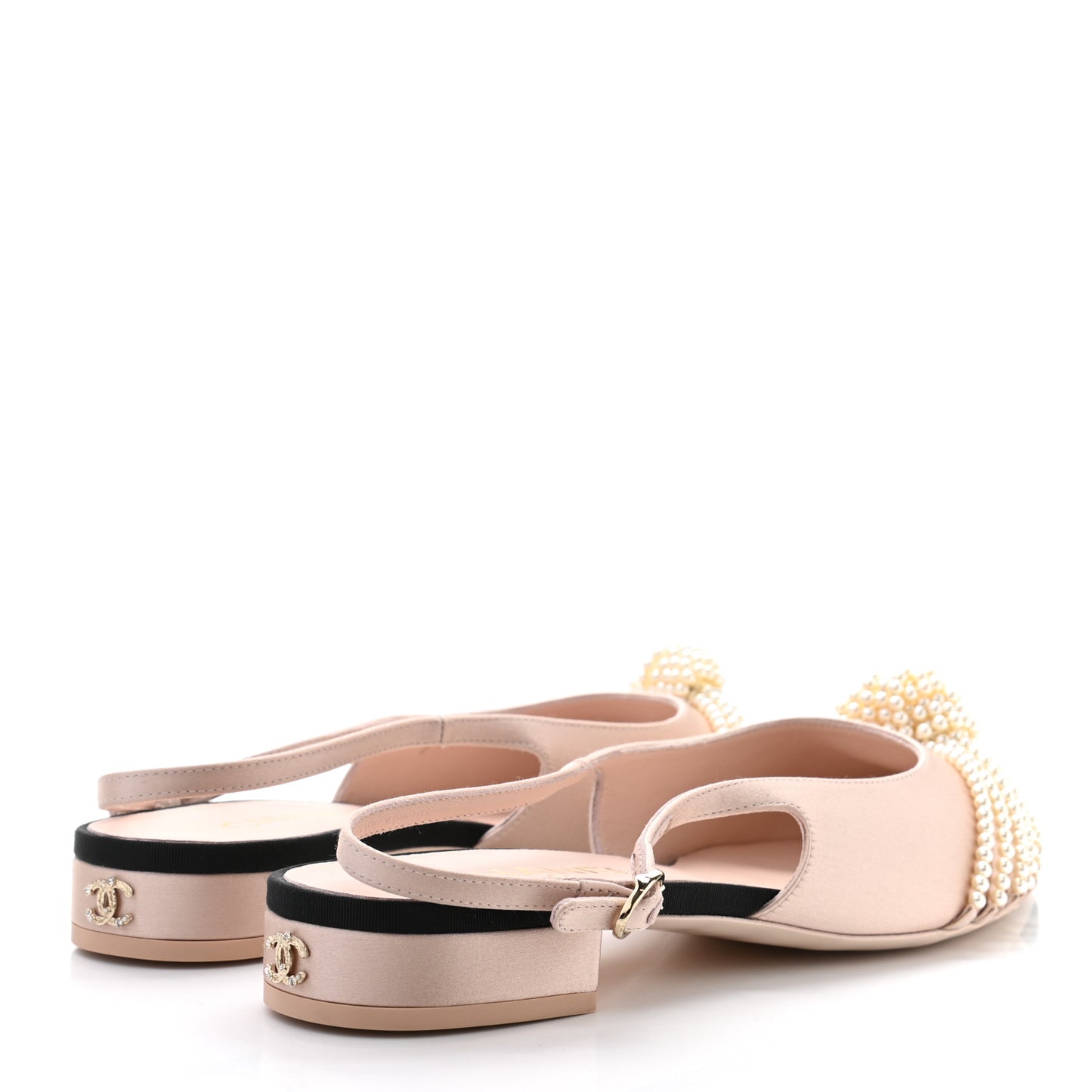 Satin Grosgrain Pearl Slingback Flats 39 Pink Black
