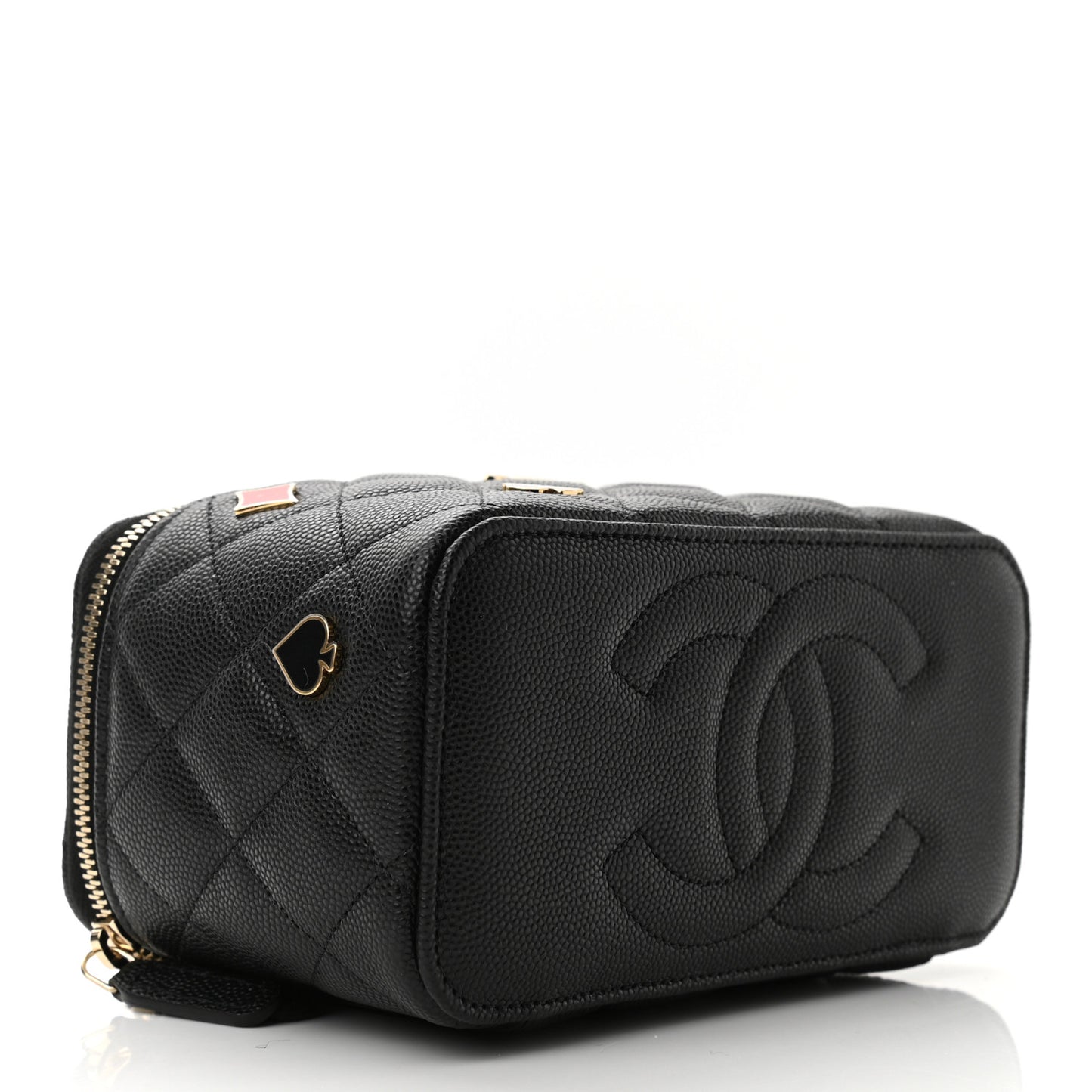 Caviar Quilted Enamel Coco Casino Small Vanity Case With Chain Black