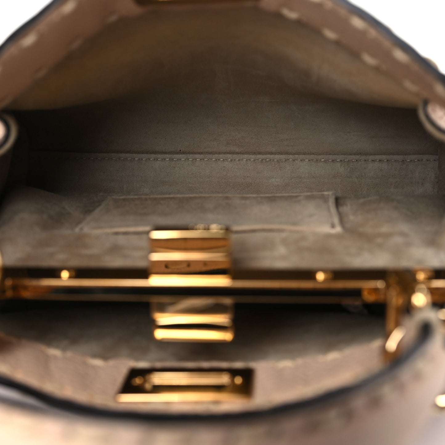 Vitello Granato Camoscio Selleria Macro Stitchings Mini Peekaboo Iconic Satchel Rosa Plaster