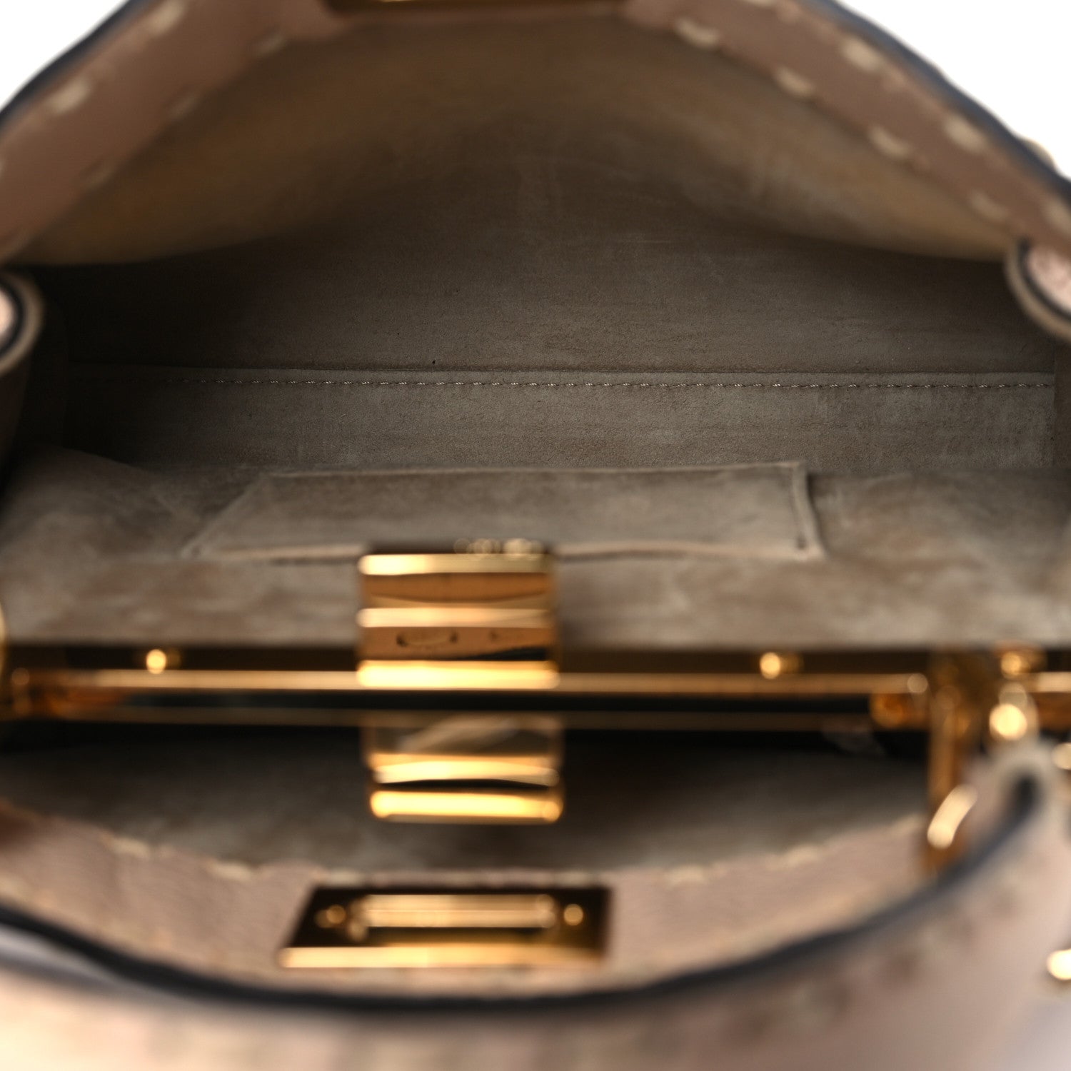 Fendi Vitello Granato Camoscio Selleria Macro Stitchings Mini Peekaboo Iconic Satchel Rosa Plaster 5 of 10