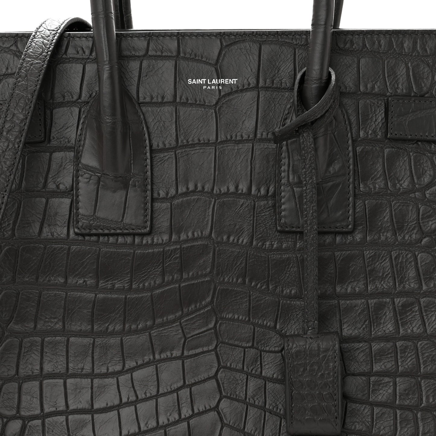 Calfskin Crocodile Embossed Small Sac De Jour Coal