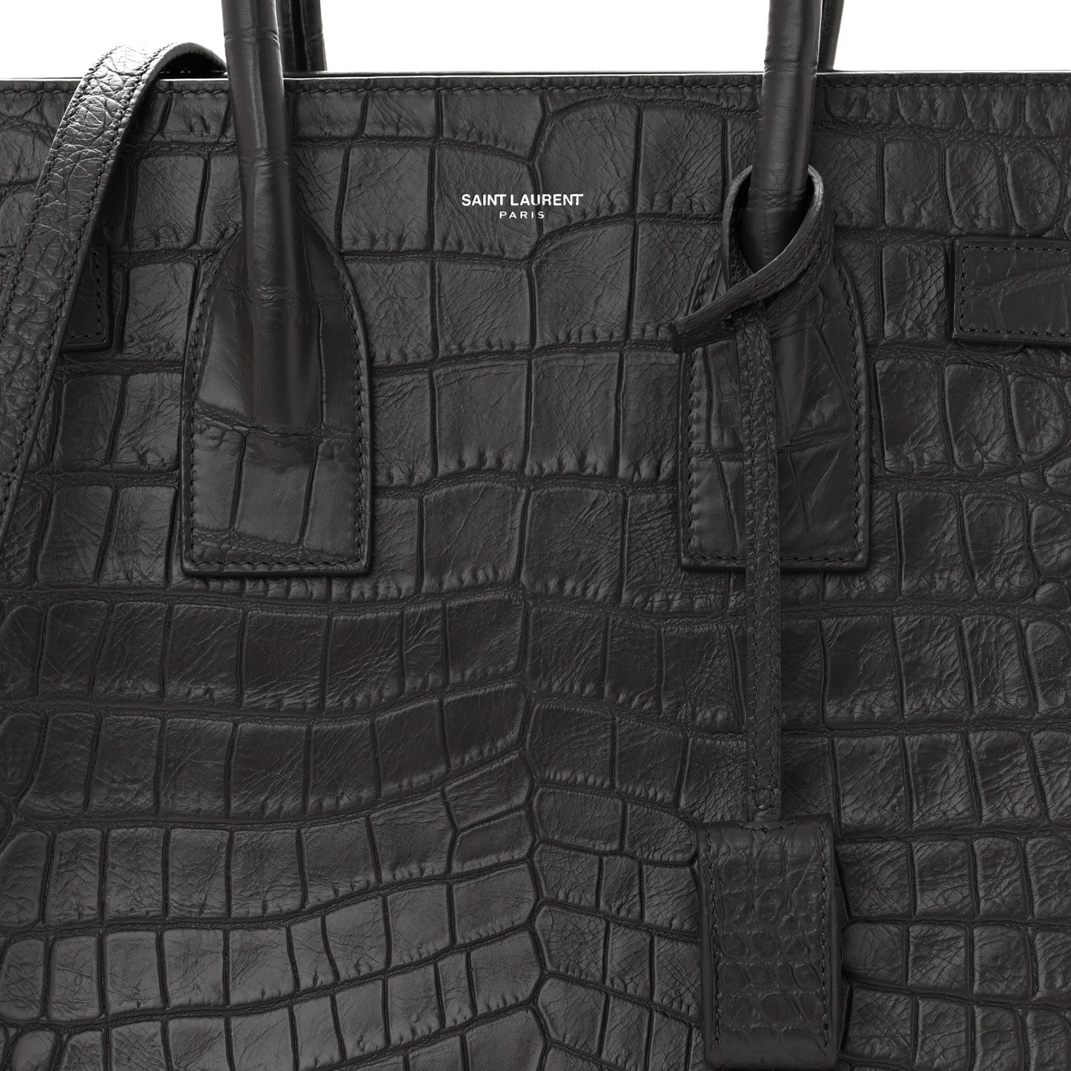 Saint Laurent Calfskin Crocodile Embossed Small Sac De Jour Coal 7 of 9