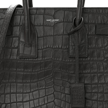 Saint Laurent Calfskin Crocodile Embossed Small Sac De Jour Coal 7 of 9