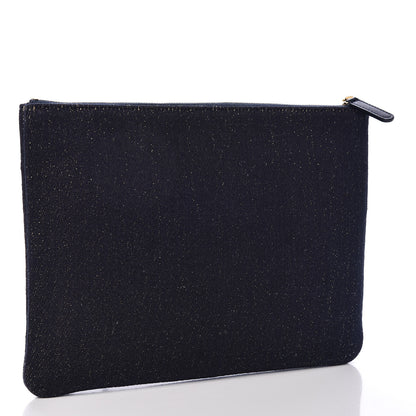 Chanel Lurex Canvas Medium Deauville Cosmetic Pouch Navy Blue Gold 3 of 7