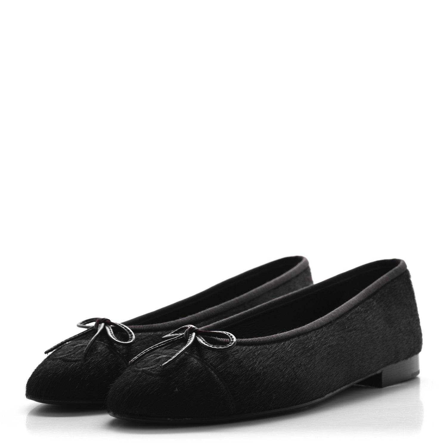 Chanel Pony Hair Cap Toe CC Ballerina Flats 38 Dark Burgundy Black 4 of 10