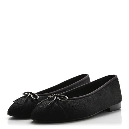Chanel Pony Hair Cap Toe CC Ballerina Flats 38 Dark Burgundy Black 4 of 10