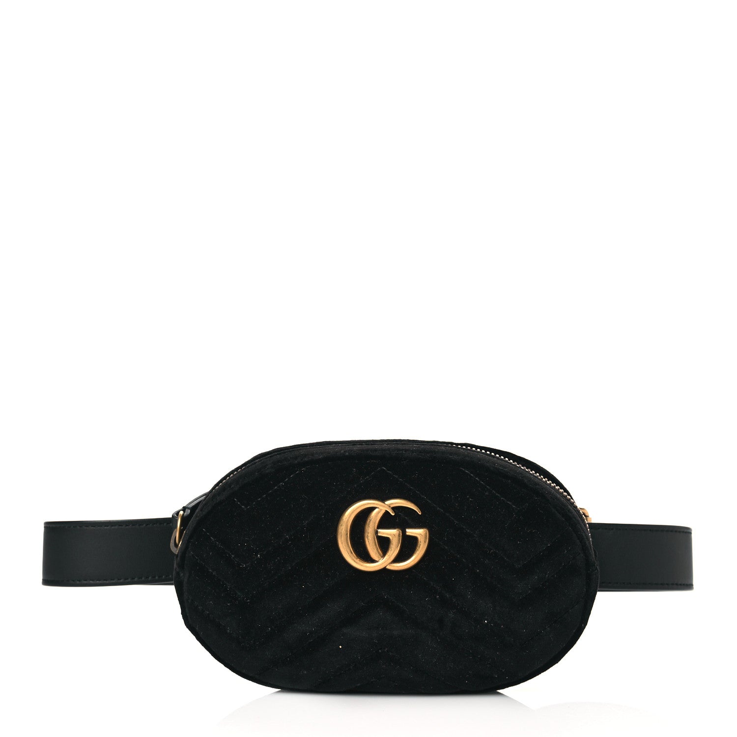 Gucci Velvet Matelasse GG Marmont Belt Bag 95 38 Black 1 of 11