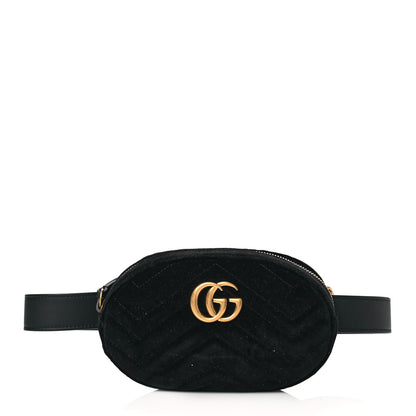 Gucci Velvet Matelasse GG Marmont Belt Bag 95 38 Black 1 of 11