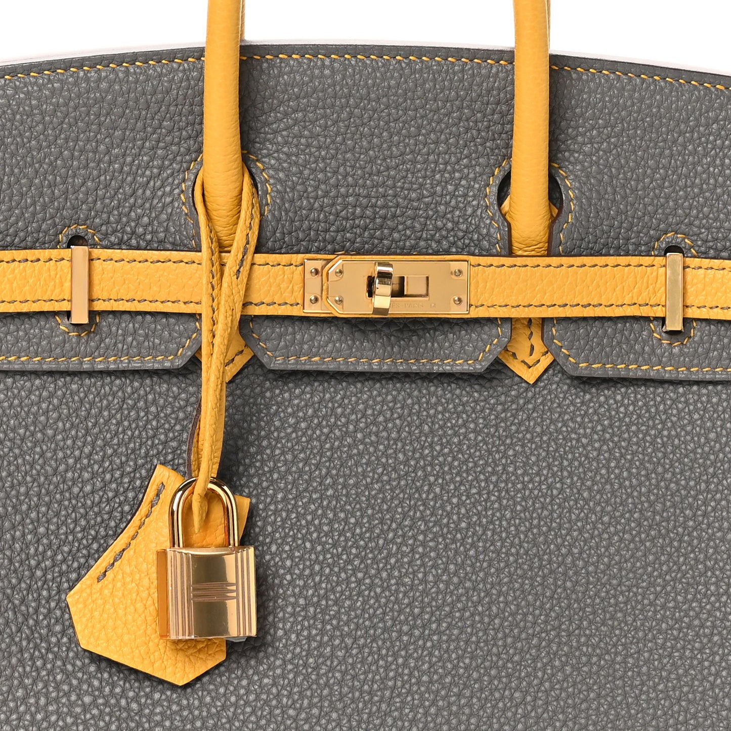 Togo Bi-Color Horseshoe Birkin 25 Etoupe Jaune Ambre