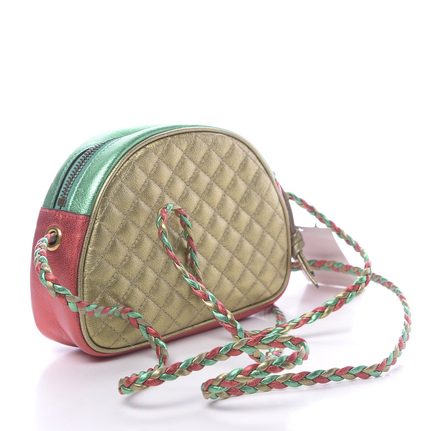 Laminated Nappa Trapuntata Mini Zumi Dome Shoulder Bag Rosso Jasmine Green Rame