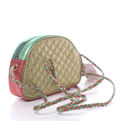 Gucci Laminated Nappa Trapuntata Mini Zumi Dome Shoulder Bag Rosso Jasmine Green Rame 3 of 10
