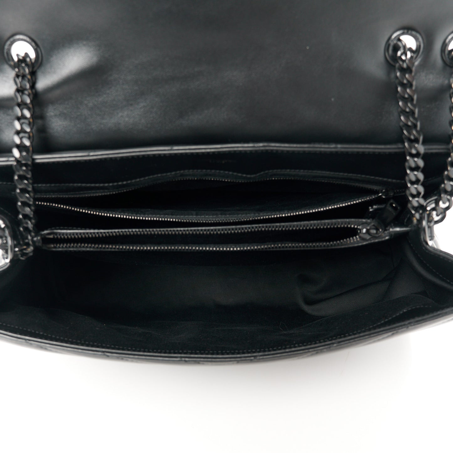 Calfskin Y Quilted Monogram Monochrome Large Loulou Chain Satchel Black